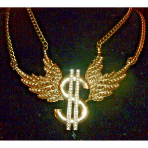 Bling $ Dollar Sign Necklace XL Pendant‎ Gold Tone Hip Hop Rapper 18"